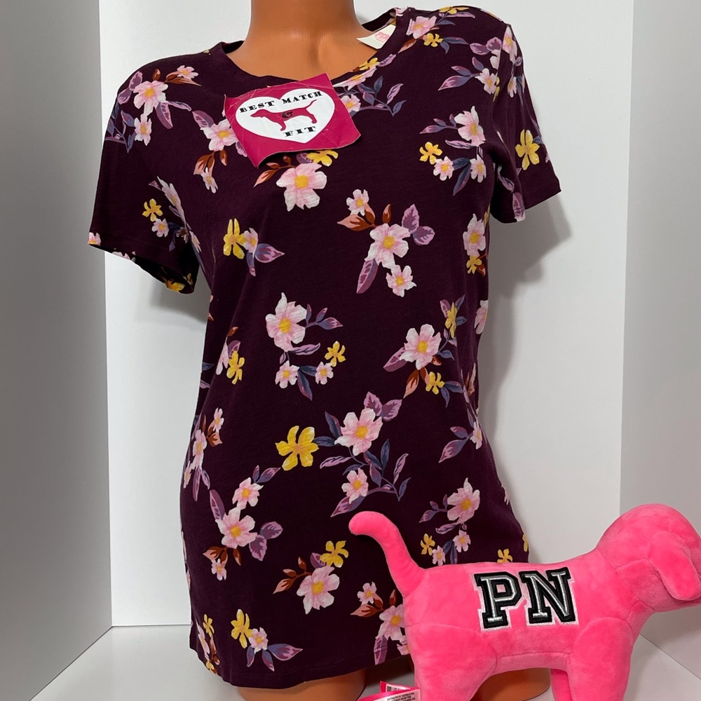 Victoria’s Secret PINK XS S 100% Cotton Logo T-shirt Crewneck Floral